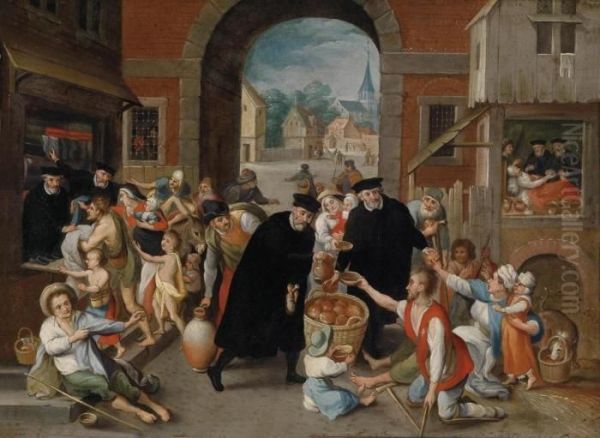 The Seven Works Of Mercy Oil Painting by Pieter The Younger Brueghel