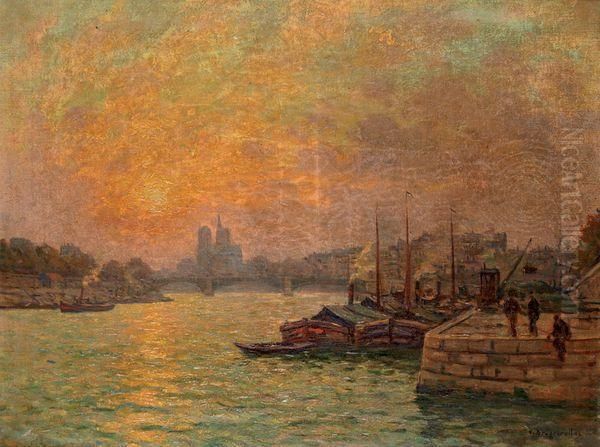 Quai De Seine Oil Painting by Victor Brugairolles