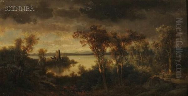 Lake Vista Under Cloudy Skies Oil Painting by Josef Brunner