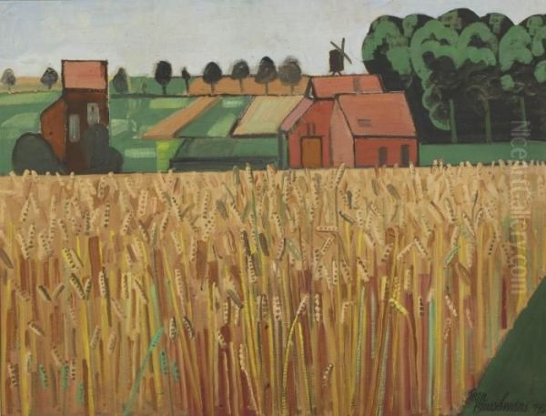 Korenveld; Cornfield Oil Painting by Jean Brusselmans