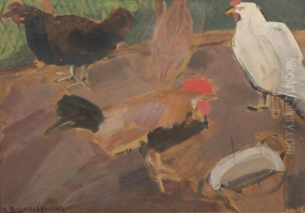 Coq Et Poules Oil Painting by Jean Brusselmans