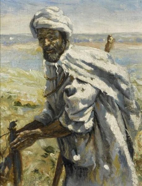 Bedouin Before A River Oil Painting by Frank Buchser