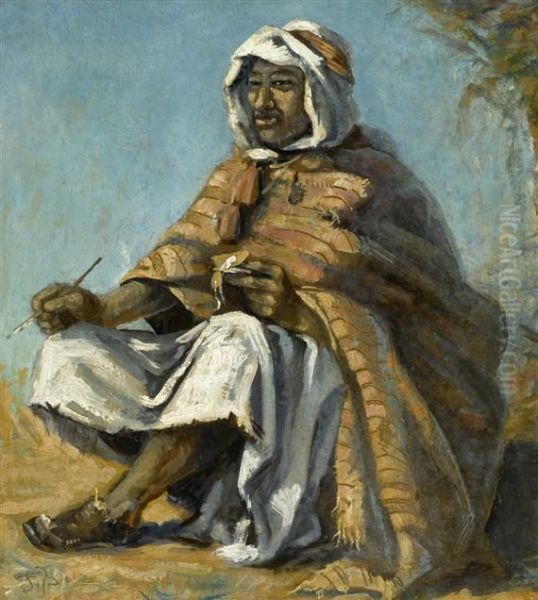 Bedouin Seated With Pen And Book Oil Painting by Frank Buchser