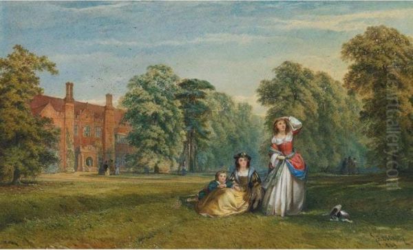 Visitors Outside Mapledurham Oil Painting by John Edmund Buckley