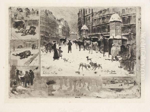 L'hiver A Paris, Ou La Neige A Paris Oil Painting by Felix-Hilaire Buhot