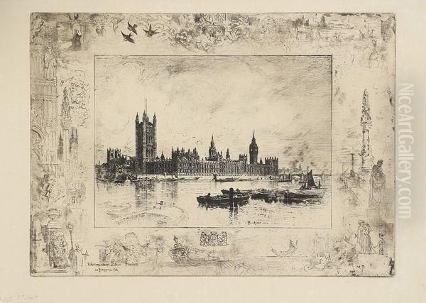 Westminster Palace Oil Painting by Felix-Hilaire Buhot