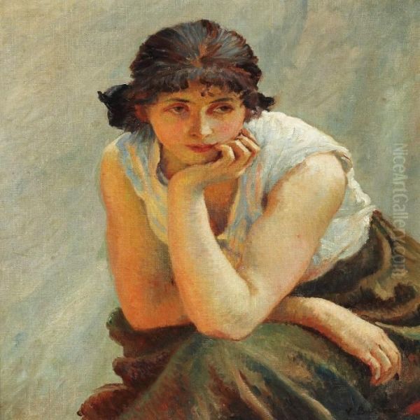 In Deep Thoughts Oil Painting by Vlaho Bukovac