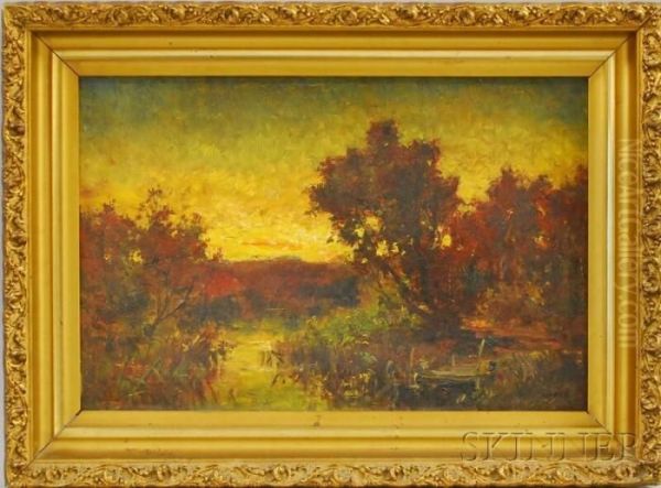 Fall Landscape At Sunset Oil Painting by Andrew Fisher Bunner