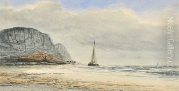 Beach Scene Oil Painting by Henry William Burgess