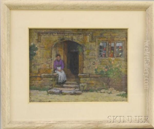 Portrait Of A Woman Seated By Steps Oil Painting by Sydney Richmond Burleigh