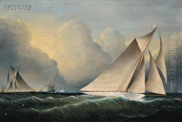 Yachts Rounding The Mark Oil Painting by James E. Buttersworth