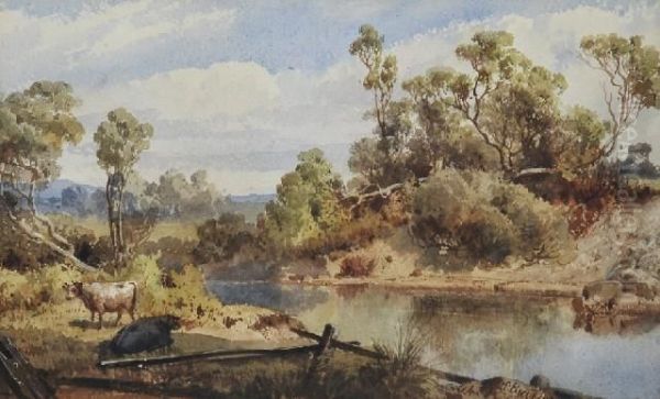 Cattle By The Stream Oil Painting by Abraham Louis Buvelot