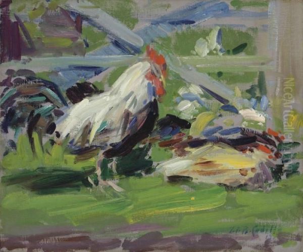 Cockerel In A Farmyard Oil Painting by Francis Campbell Boileau Cadell