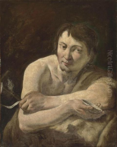 Saint John The Baptist, Holding A Shell And The Cross Oil Painting by Guido Cagnacci