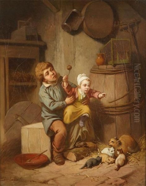 Domestic Scene Oil Painting by Leon Caille