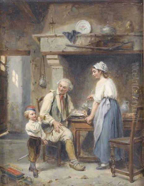 Kucheninterieur Mit Junger Familie Am Tisch Oil Painting by Leon Caille