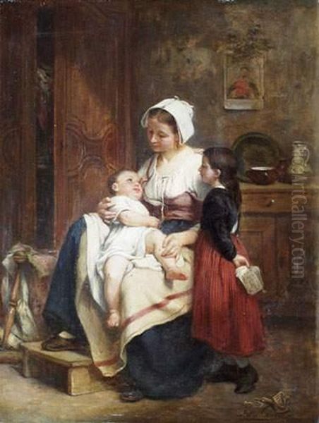 Femme Avec Deux Enfants Oil Painting by Leon Caille