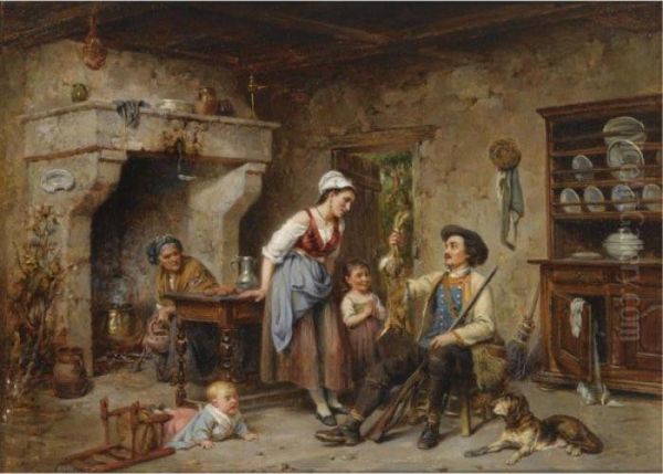 The Huntsman's Home Coming Oil Painting by Leon Caille