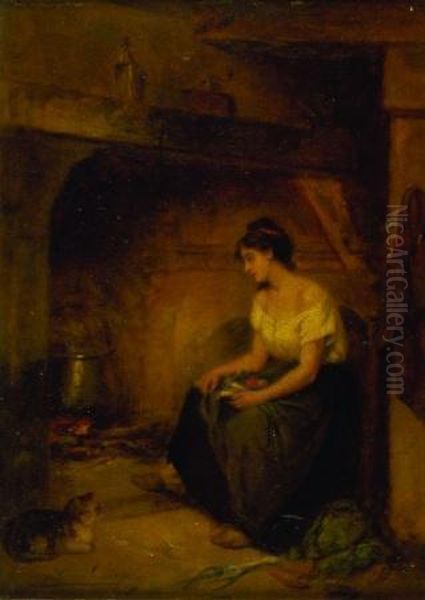 By The Fire Oil Painting by Leon Caille