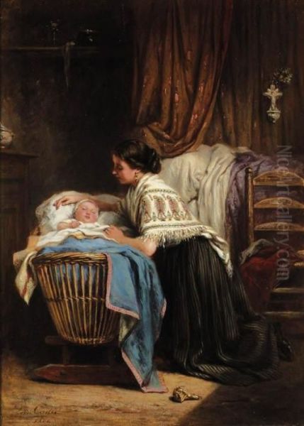 The Watchful Mother Oil Painting by Leon Caille