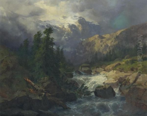 Souvenir De La Handeck, Effet D'orage Oil Painting by Alexandre Calame