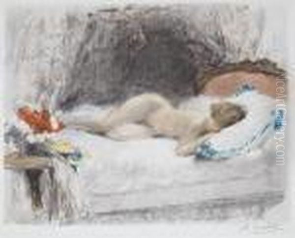 Nude Figures Reclining Oil Painting by Antoine Calbet