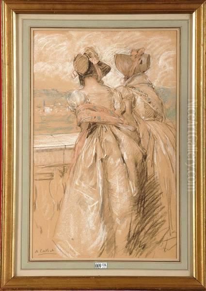 Elegantes Au Balcon Oil Painting by Antoine Calbet