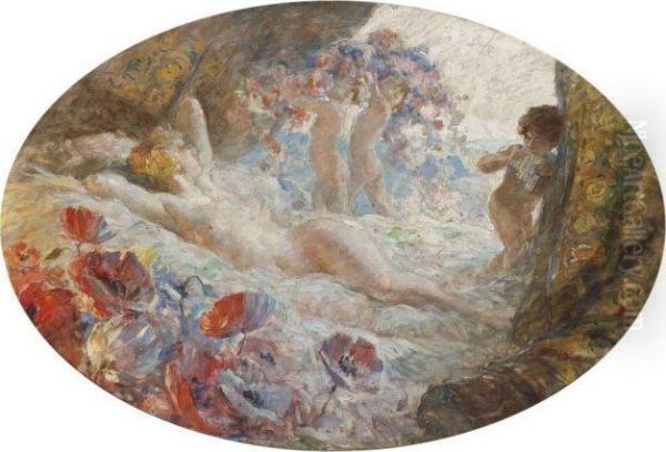 Allegorie Du Sommeil : Nymphe Endormie Et Faune Oil Painting by Antoine Calbet