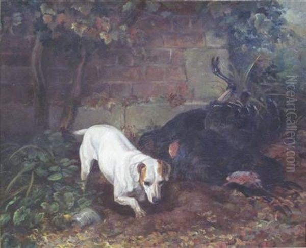 Jack Russell Burying A Turkey Oil Painting by Edmund Caldwell