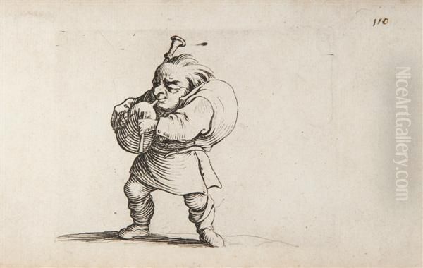 L'homme Au Gros Dos Orne D'une Rangee De Boutons - Le Joueur De Cornemuse Oil Painting by Jacques Callot