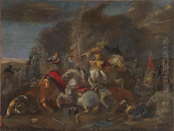 A Calvary Battle Scene Oil Painting by Antonio Calza