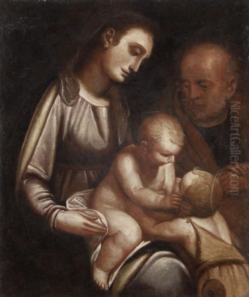 Madonna Col Bambino E San Giovannino Oil Painting by Luca Cambiaso