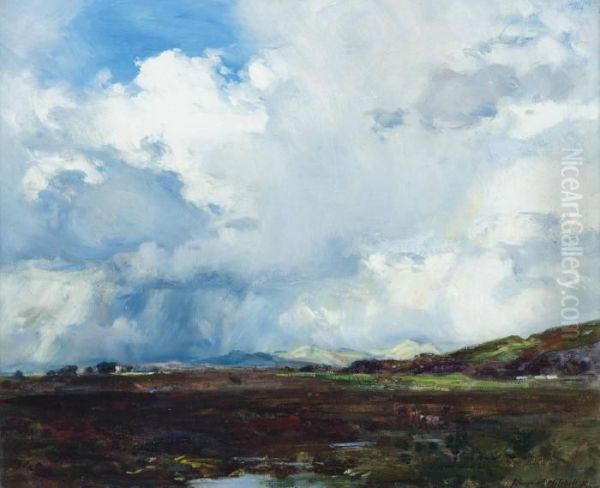 A Windswept Moor Oil Painting by James Campbell Mitchell