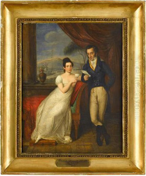 Portrait Of Vincenzo Camuccini And His Wife Oil Painting by Vincenzo Camuccini