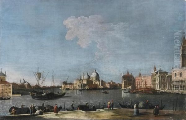 Venice, A View Of The Bacino Di 
San Marco Looking Towards The Punta Della Dogana, With The Bucintoro 
Anchored At The Edge Of The Piazzetta Oil Painting by Bernardo Canal