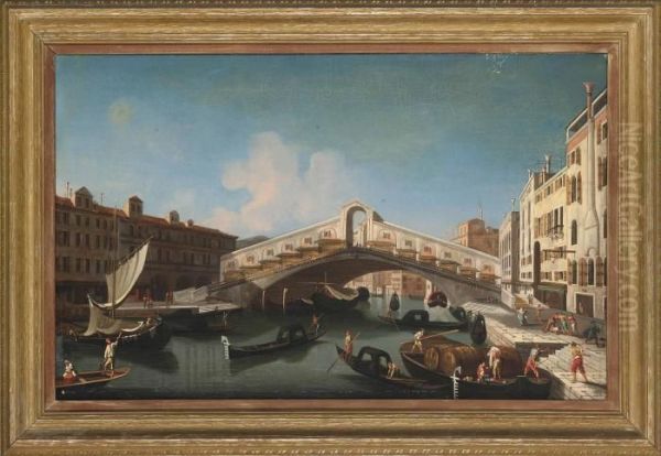 The Rialto Bridge, Venice, From 
The South, With The Fondamenta Del Vin And The Fondamento Del Ferro And 
Numerous Gondolas And Barges On The Grand Canal Oil Painting by (Giovanni Antonio Canal) Canaletto