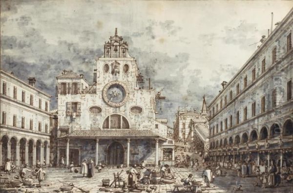 Campo San Giacomo Di Rialto, Venice Oil Painting by (Giovanni Antonio Canal) Canaletto