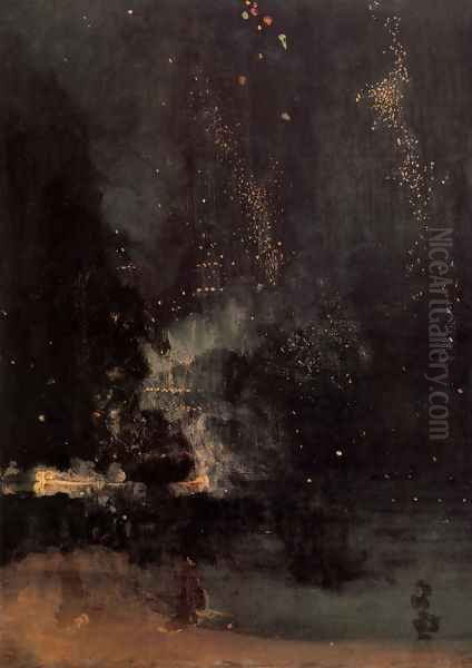 Nocturne in Black and Gold- The Falling Rocket 1875 Oil Painting by James Abbott McNeill Whistler