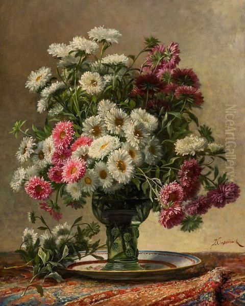 Fleurs Dans Un Verre Ballon Oil Painting by Jean Capeinick