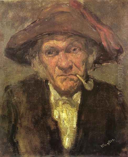 Head of an Old Man Smoking Oil Painting by James Abbott McNeill Whistler