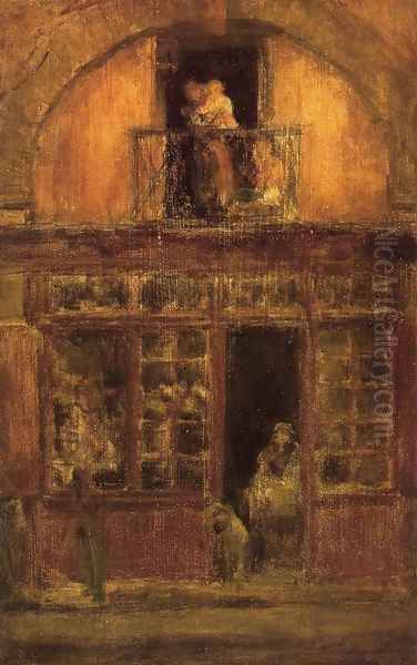 A Shop with a Balcony Oil Painting by James Abbott McNeill Whistler