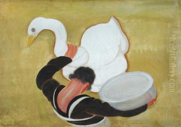 A Man Feeding A Goose Oil Painting by Leonetto Cappiello