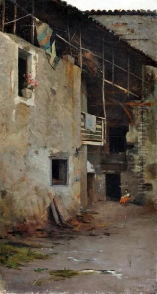 Cortile Rustico Oil Painting by Vincenzo Caprile