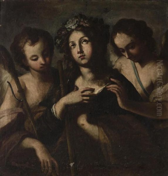 Saint Rosalia And Two Angels Oil Painting by Michelangelo Merisi Da Caravaggio