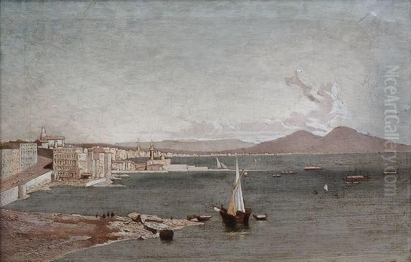 Vue De La Baie De Naples. Oil Painting by Consalvo Carelli