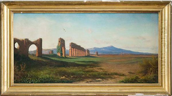 Veduta Della Campagna Romana Con L'acquedotto Appio Claudio Oil Painting by Consalvo Carelli