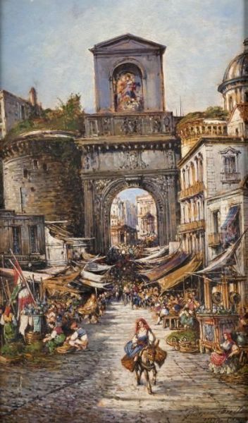 Mercato A Porta Capuana Oil Painting by Giuseppe Carelli