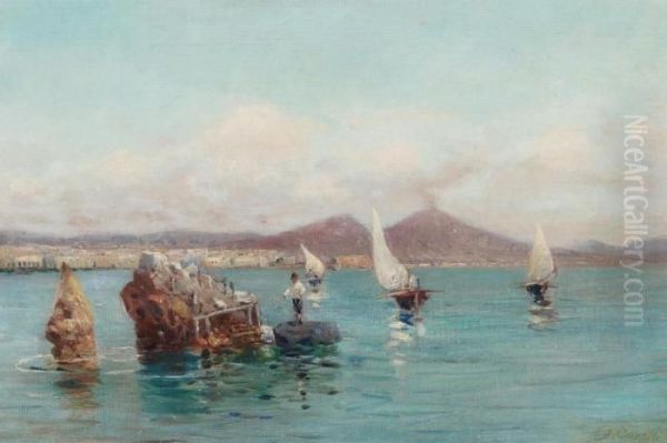 Fishing Boat In The Gulf Of Naples Oil Painting by Giuseppe Carelli