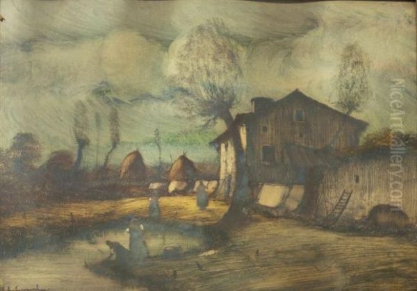 Paesaggio Con Covoni Oil Painting by Vittore Antonio Cargnel