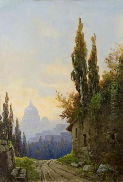 Veduta Di Roma Con San Pietro In Lontananza Oil Painting by Onorato Carlandi